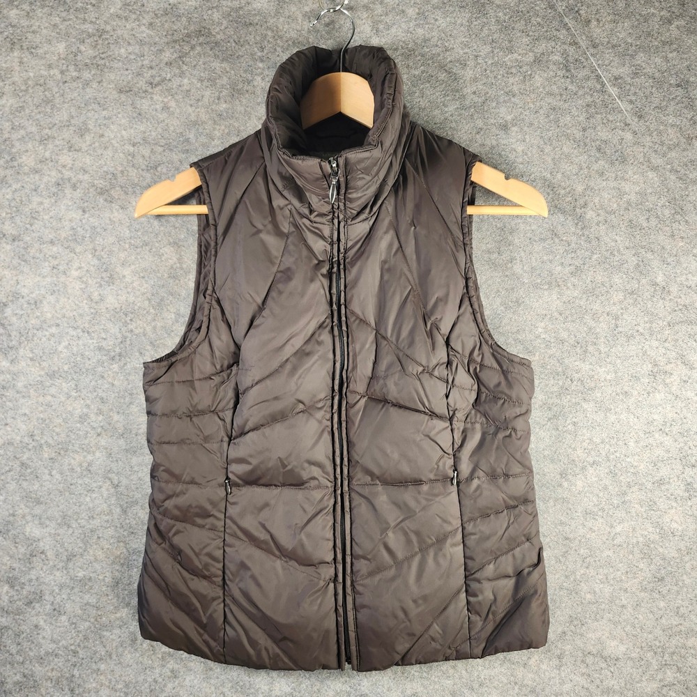 Kenneth Cole Reaction Women S Puffer Vest Down Brown Full Zip Quilted Insulated